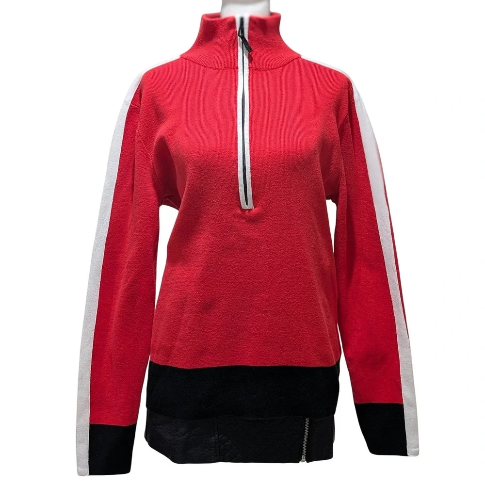 Lauren Active Ralph Lauren Red Colorblock‎ 1/4 Zip Sweater White Trim XL